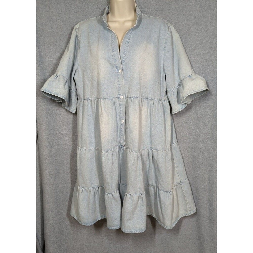 New Denim Dress XL Tiered Button Up Ruffles Oversized Cottagecore On Trend Boho